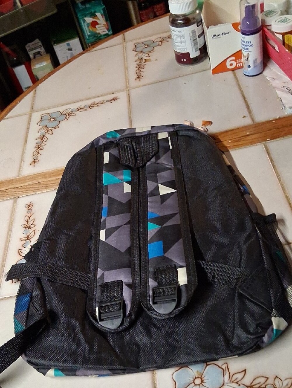 It's A Fortnight Backpack Geometric Print for Men - Black/Teal - Picture 2 of 3